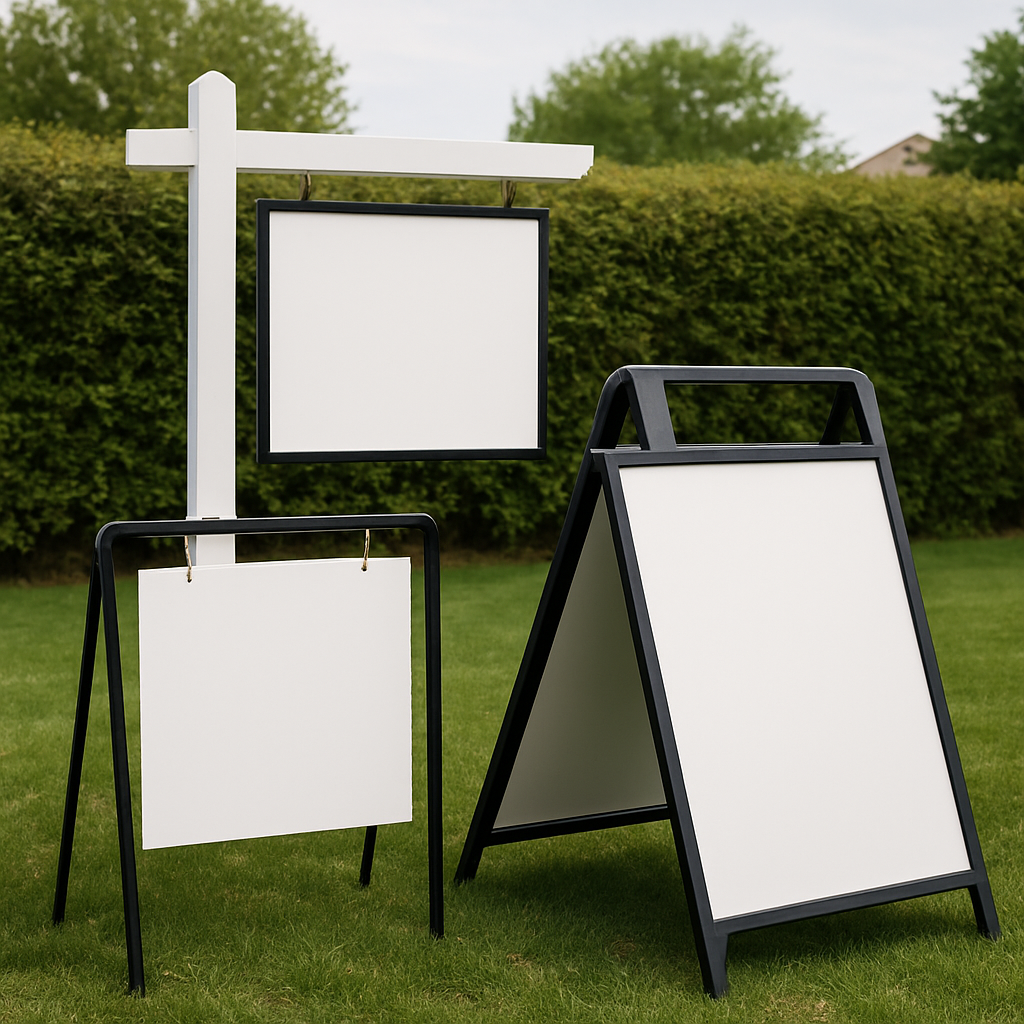 Real estate sign frames and A-frames